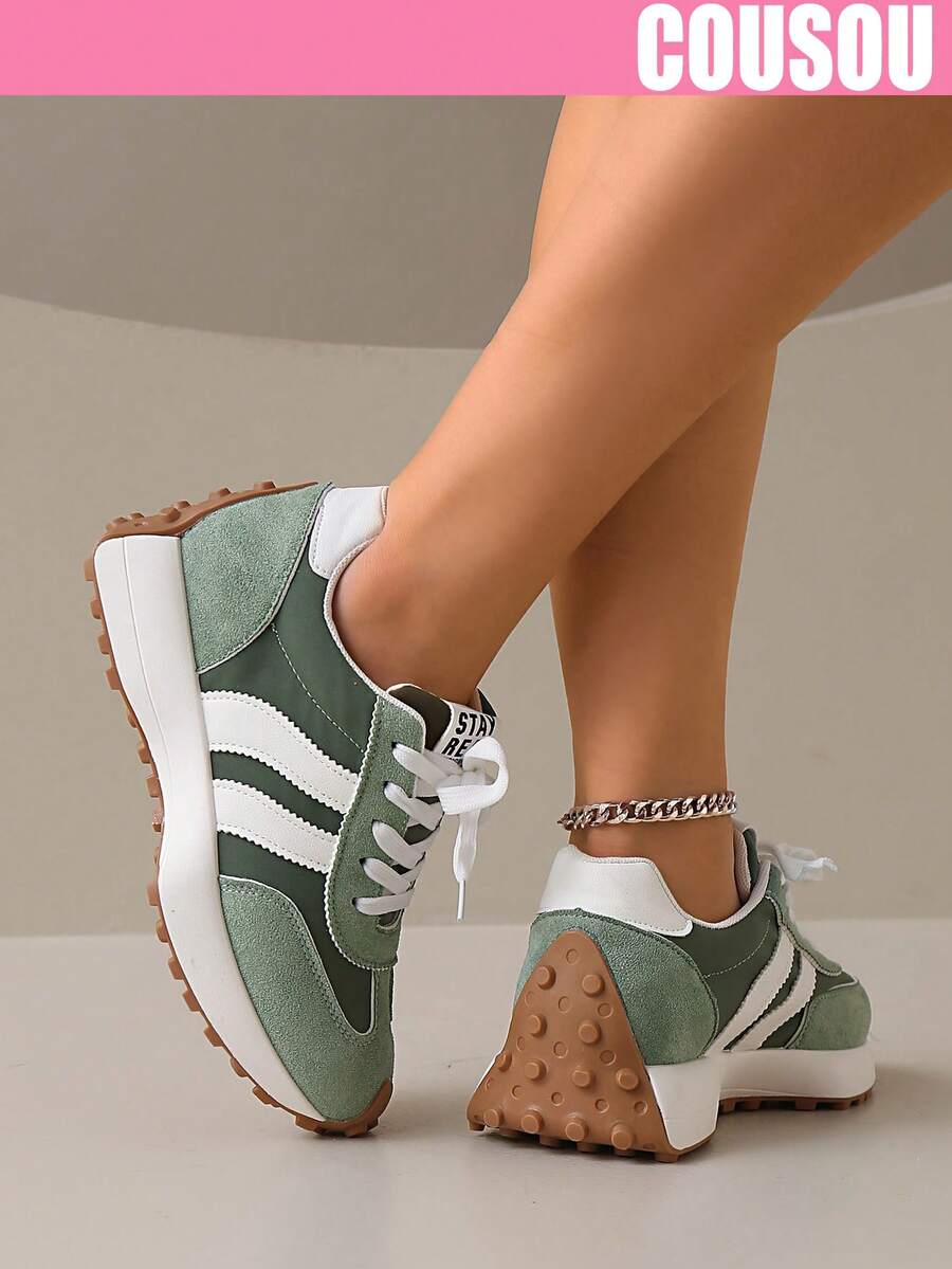 2026 New Women Thick Sole Sneakers, Lace-Up Casual Chunky Sneakers, Flat Platform, Breathable Patchwork, Spring/Summer, Height Increasing, Y2K Aesthetic