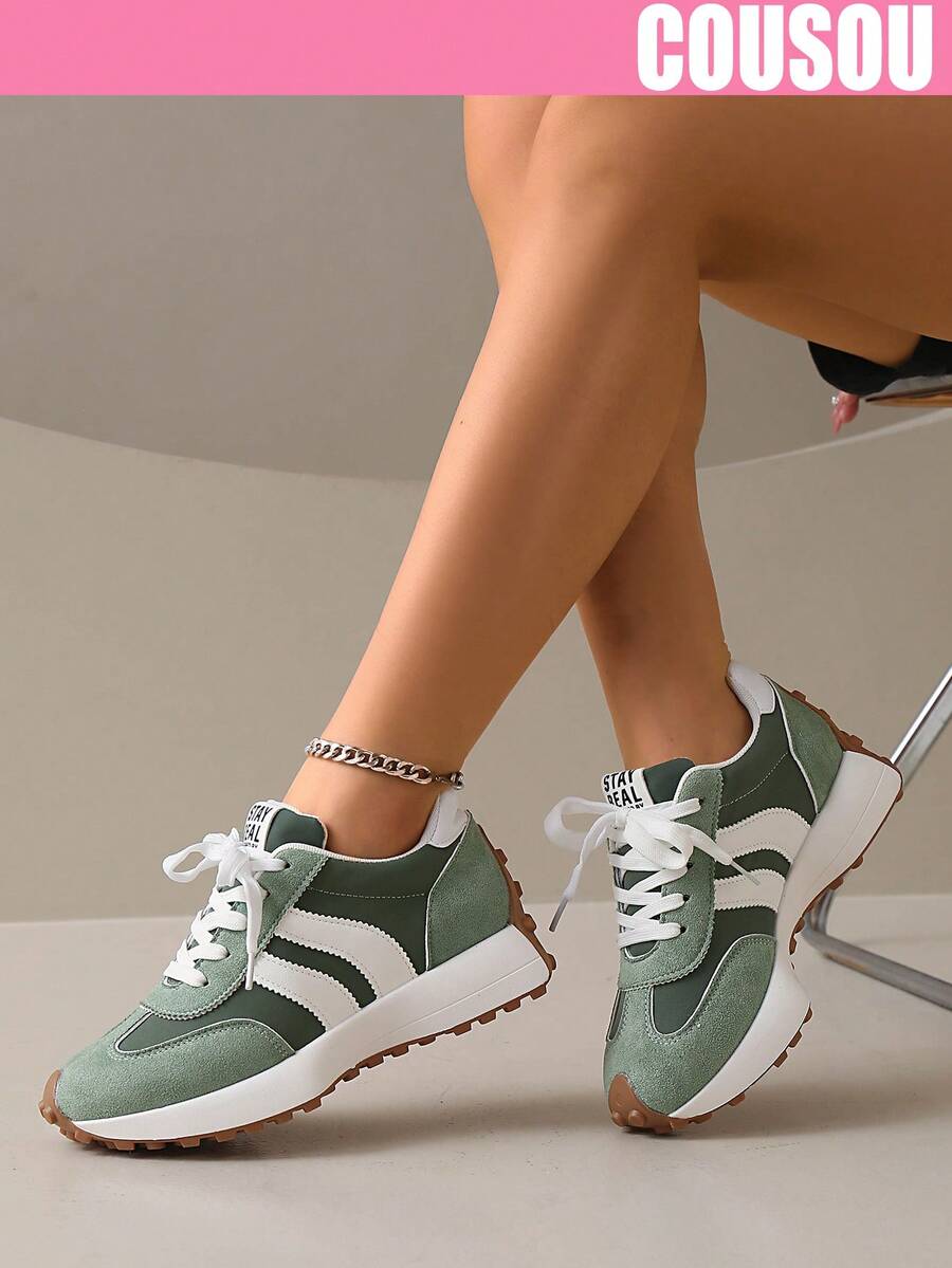2026 New Women Thick Sole Sneakers, Lace-Up Casual Chunky Sneakers, Flat Platform, Breathable Patchwork, Spring/Summer, Height Increasing, Y2K Aesthetic