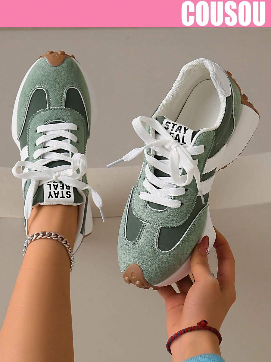 2026 New Women Thick Sole Sneakers, Lace-Up Casual Chunky Sneakers, Flat Platform, Breathable Patchwork, Spring/Summer, Height Increasing, Y2K Aesthetic