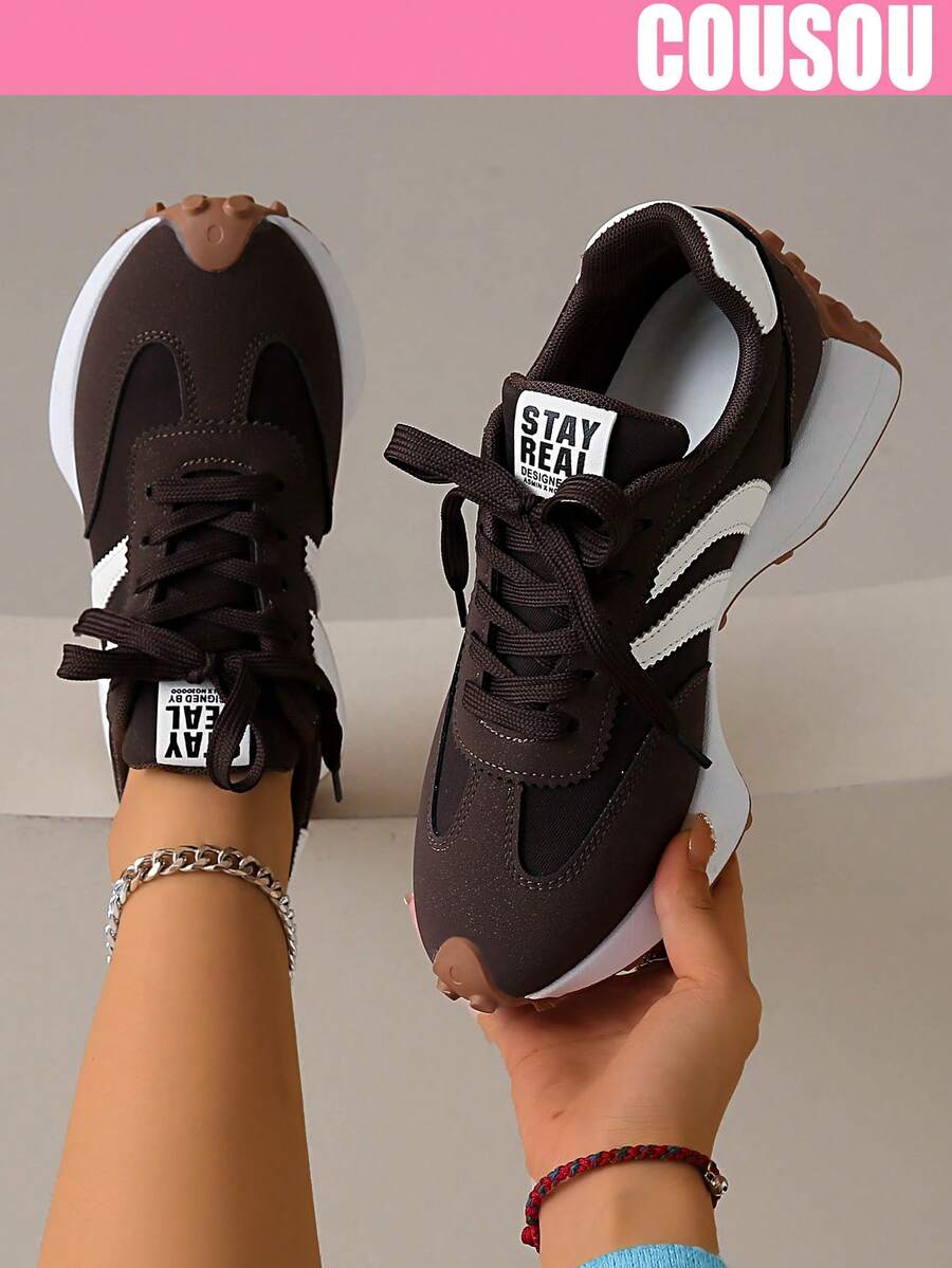 2026 New Women Thick Sole Sneakers, Lace-Up Casual Chunky Sneakers, Flat Platform, Breathable Patchwork, Spring/Summer, Height Increasing, Y2K Aesthetic