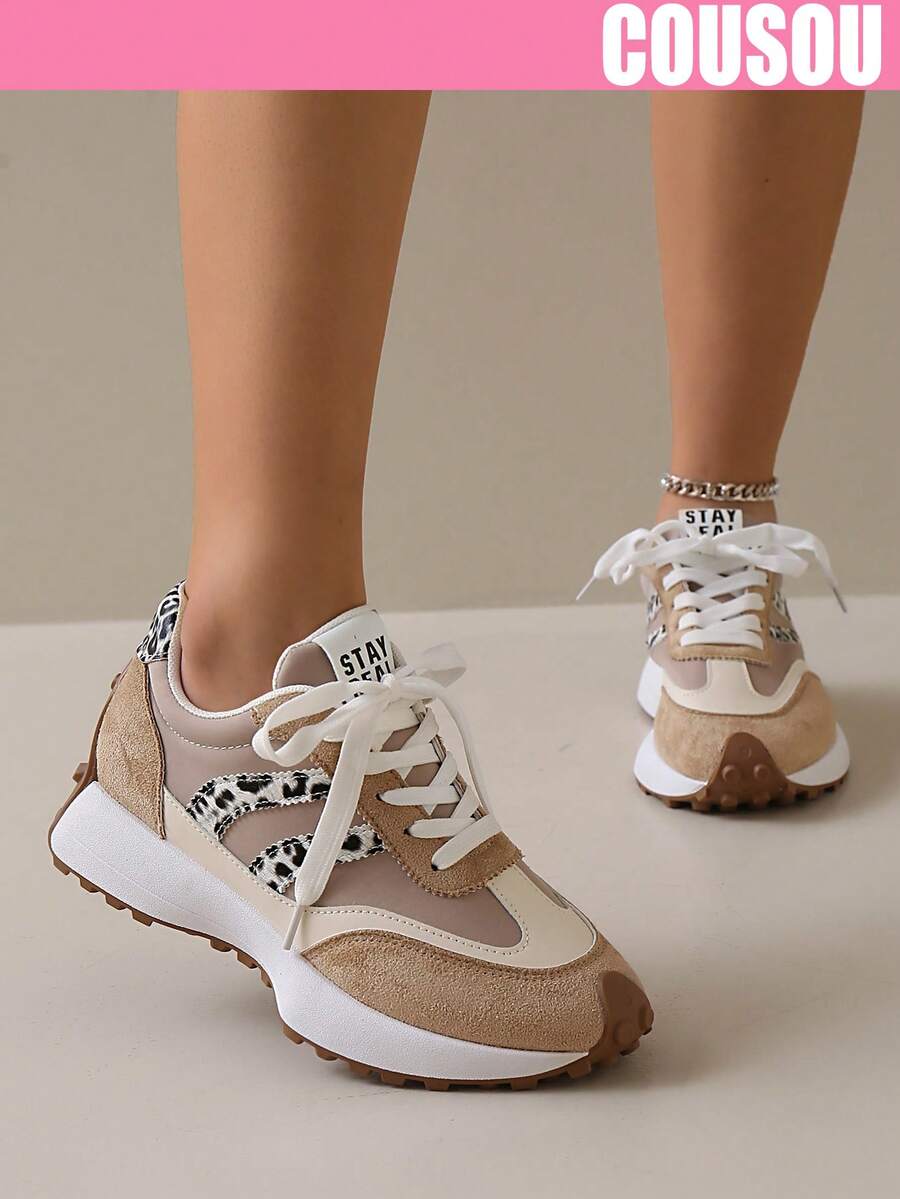 2026 New Women Thick Sole Sneakers, Lace-Up Casual Chunky Sneakers, Flat Platform, Breathable Patchwork, Spring/Summer, Height Increasing, Y2K Aesthetic