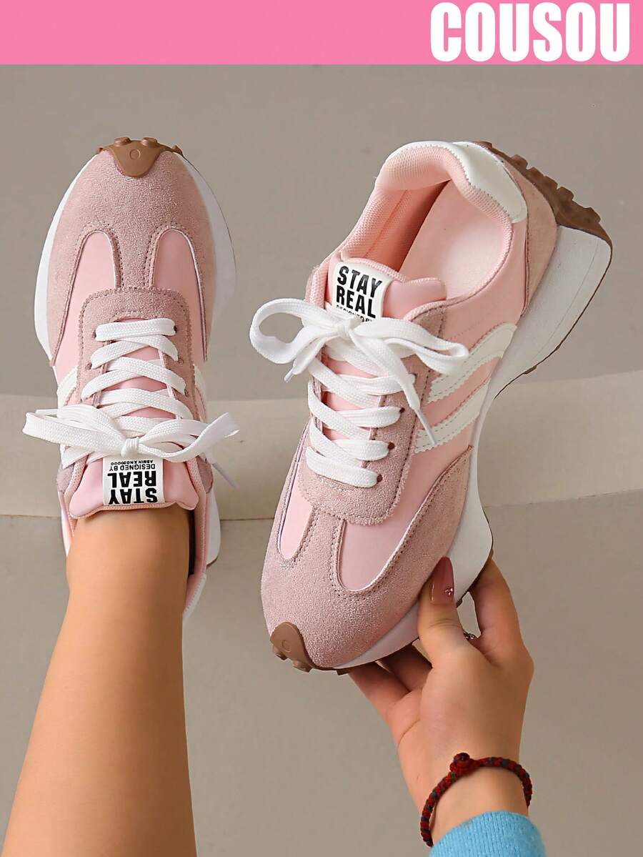 2026 New Women Thick Sole Sneakers, Lace-Up Casual Chunky Sneakers, Flat Platform, Breathable Patchwork, Spring/Summer, Height Increasing, Y2K Aesthetic