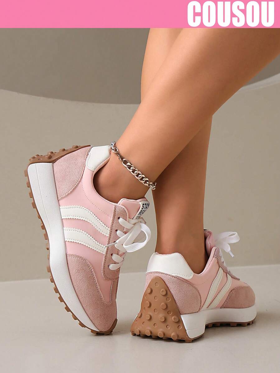 2026 New Women Thick Sole Sneakers, Lace-Up Casual Chunky Sneakers, Flat Platform, Breathable Patchwork, Spring/Summer, Height Increasing, Y2K Aesthetic