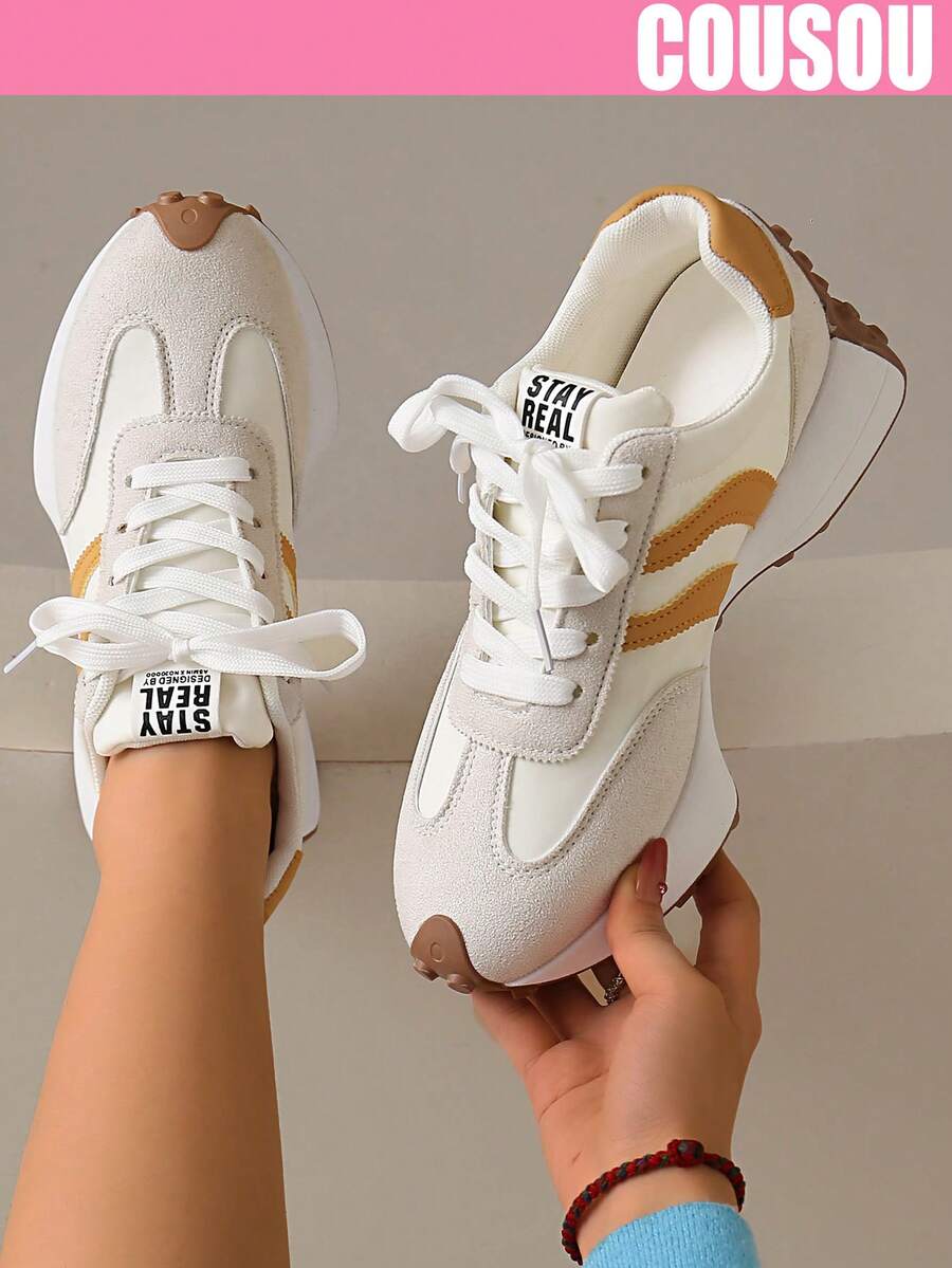 2026 New Women Thick Sole Sneakers, Lace-Up Casual Chunky Sneakers, Flat Platform, Breathable Patchwork, Spring/Summer, Height Increasing, Y2K Aesthetic