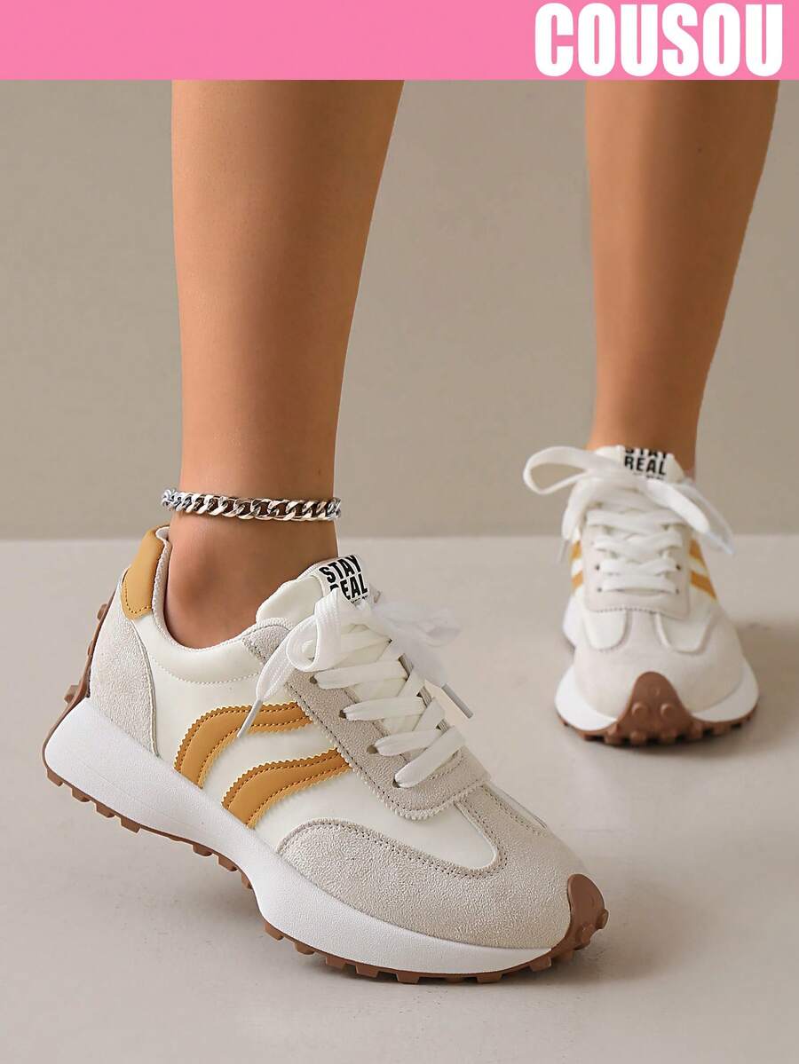 2026 New Women Thick Sole Sneakers, Lace-Up Casual Chunky Sneakers, Flat Platform, Breathable Patchwork, Spring/Summer, Height Increasing, Y2K Aesthetic