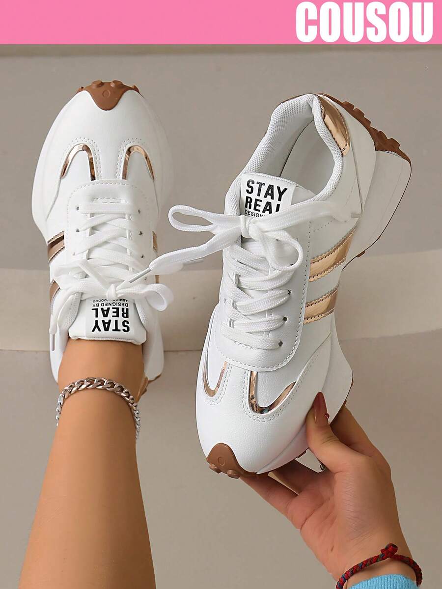 2026 New Women Thick Sole Sneakers, Lace-Up Casual Chunky Sneakers, Flat Platform, Breathable Patchwork, Spring/Summer, Height Increasing, Y2K Aesthetic