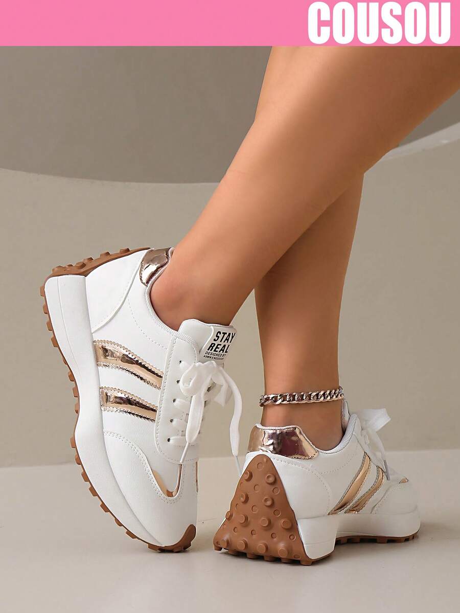 2026 New Women Thick Sole Sneakers, Lace-Up Casual Chunky Sneakers, Flat Platform, Breathable Patchwork, Spring/Summer, Height Increasing, Y2K Aesthetic