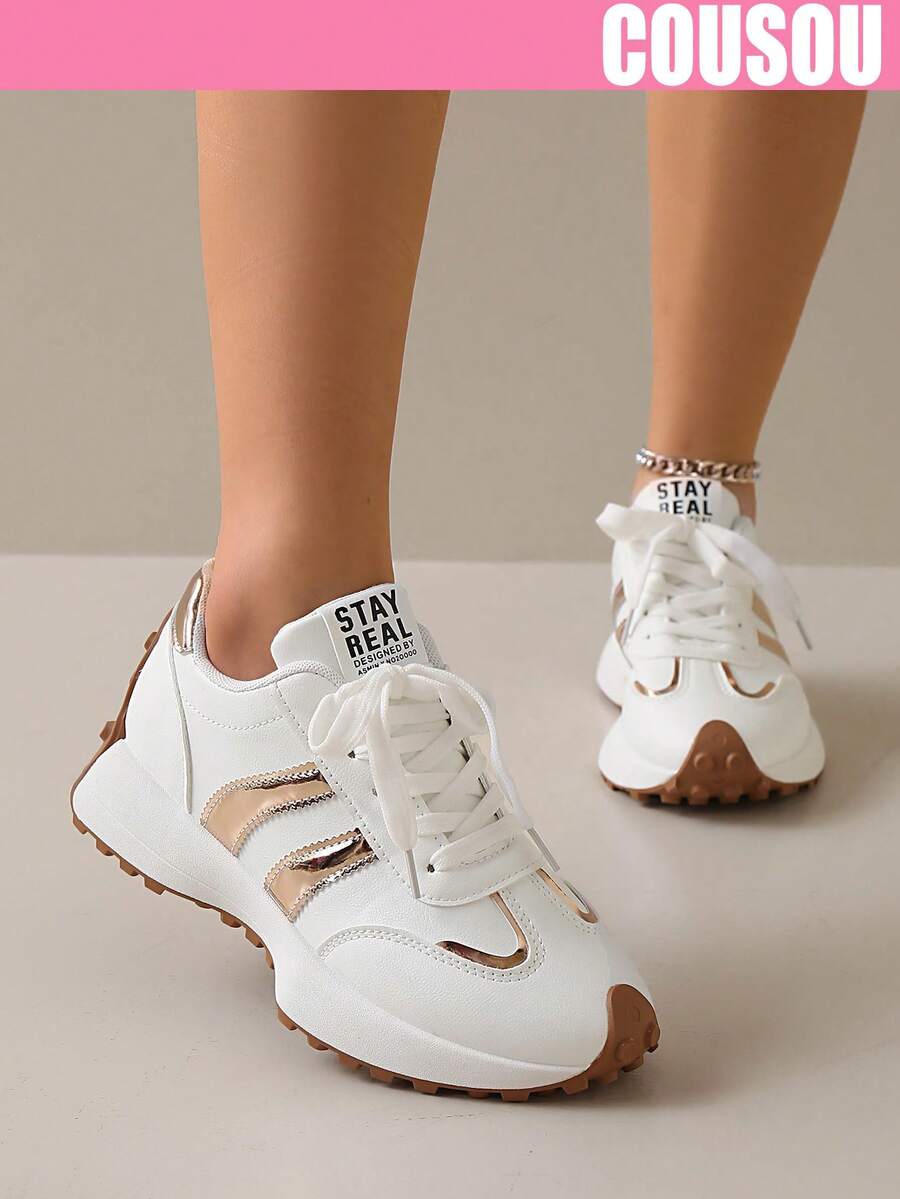 2026 New Women Thick Sole Sneakers, Lace-Up Casual Chunky Sneakers, Flat Platform, Breathable Patchwork, Spring/Summer, Height Increasing, Y2K Aesthetic