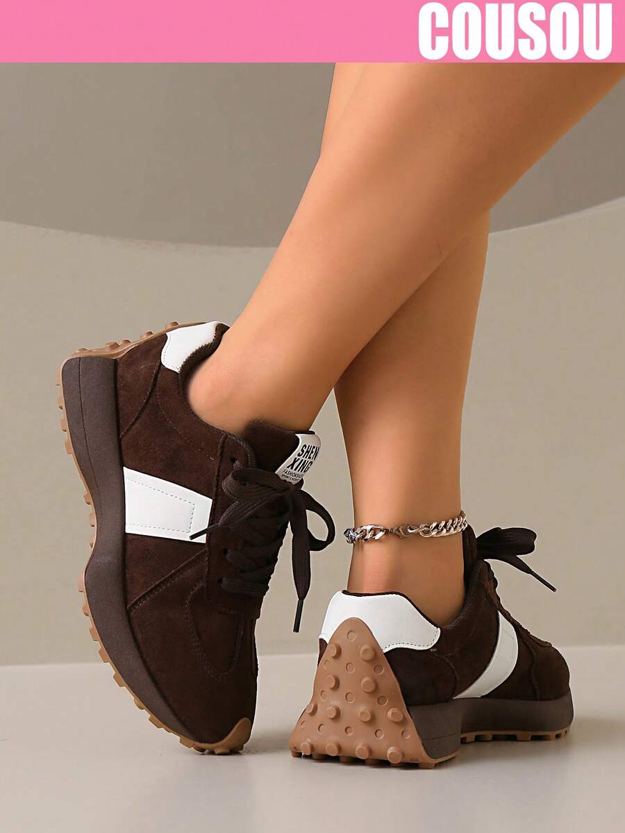 2026 New Women Thick Sole Sneakers, Lace-Up Casual Chunky Sneakers, Flat Platform, Breathable Patchwork, Spring/Summer, Height Increasing, Y2K Aesthetic