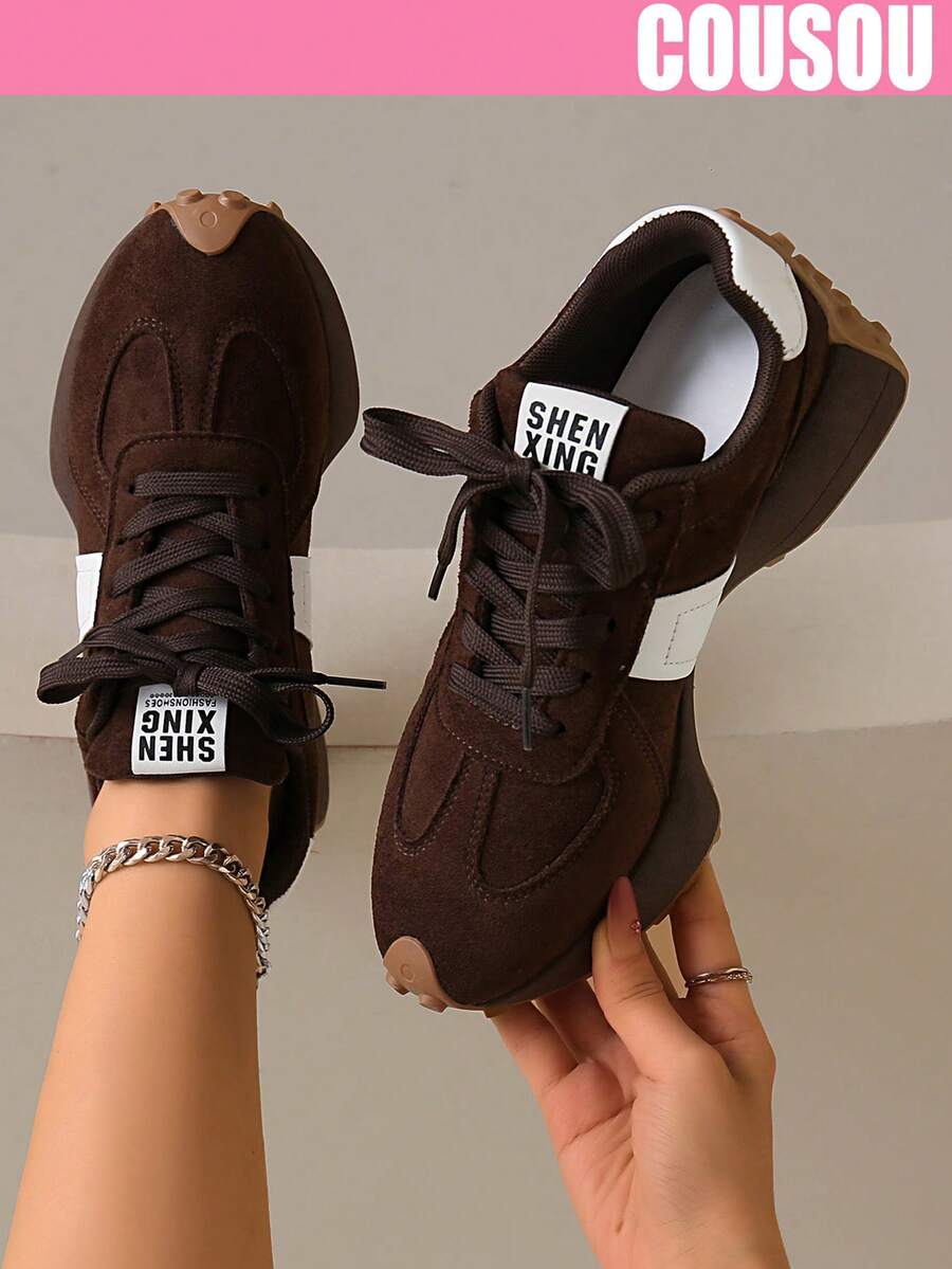 2026 New Women Thick Sole Sneakers, Lace-Up Casual Chunky Sneakers, Flat Platform, Breathable Patchwork, Spring/Summer, Height Increasing, Y2K Aesthetic