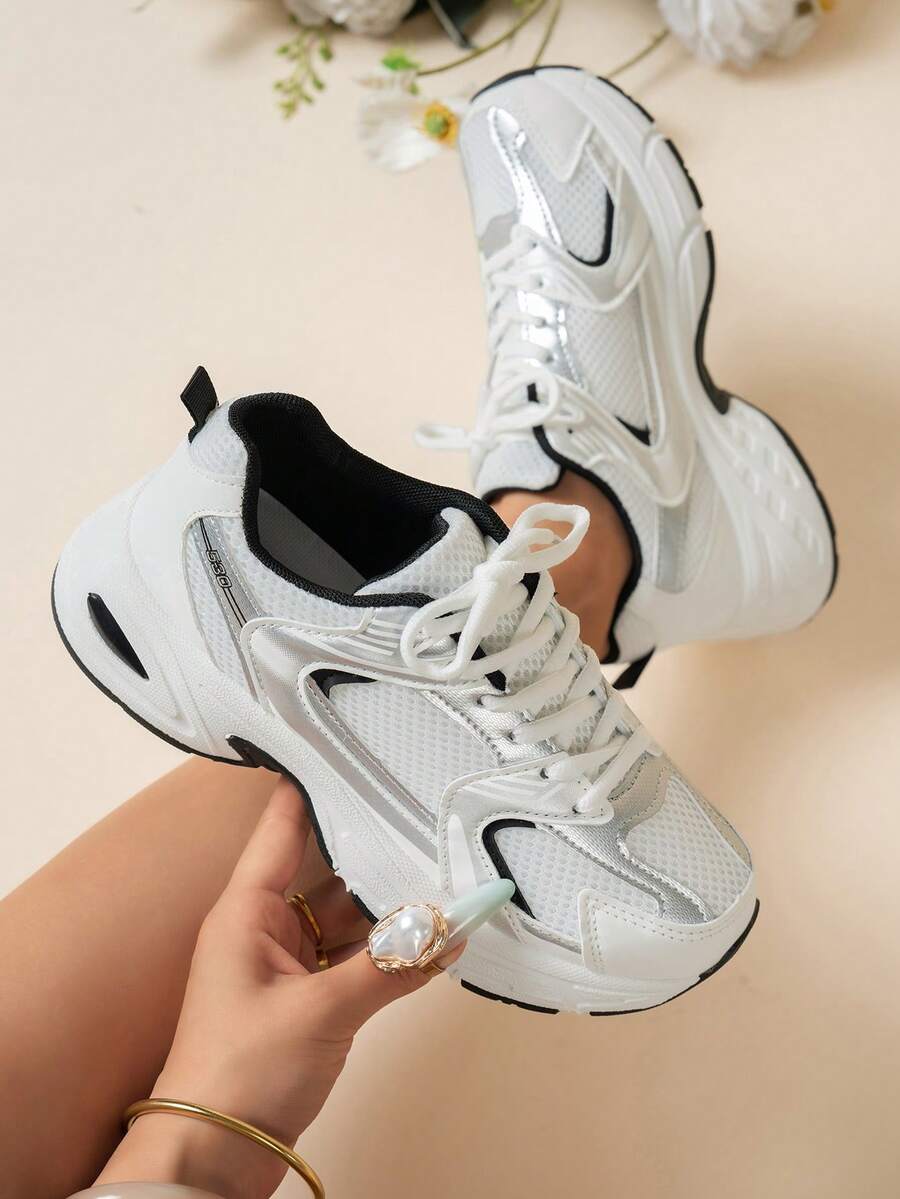 Sodalemon New Women's Casual Sports Shoes Preppy Style Chunky Sneakers Shoes White Sneakers Couple Style Round Toe Lace-Up Mesh Dual-Tone Breathable Versatile Deep Cut Fashion Print Graffiti College Style Student Shoes Outdoor Hiking Casual Shoes Commuter