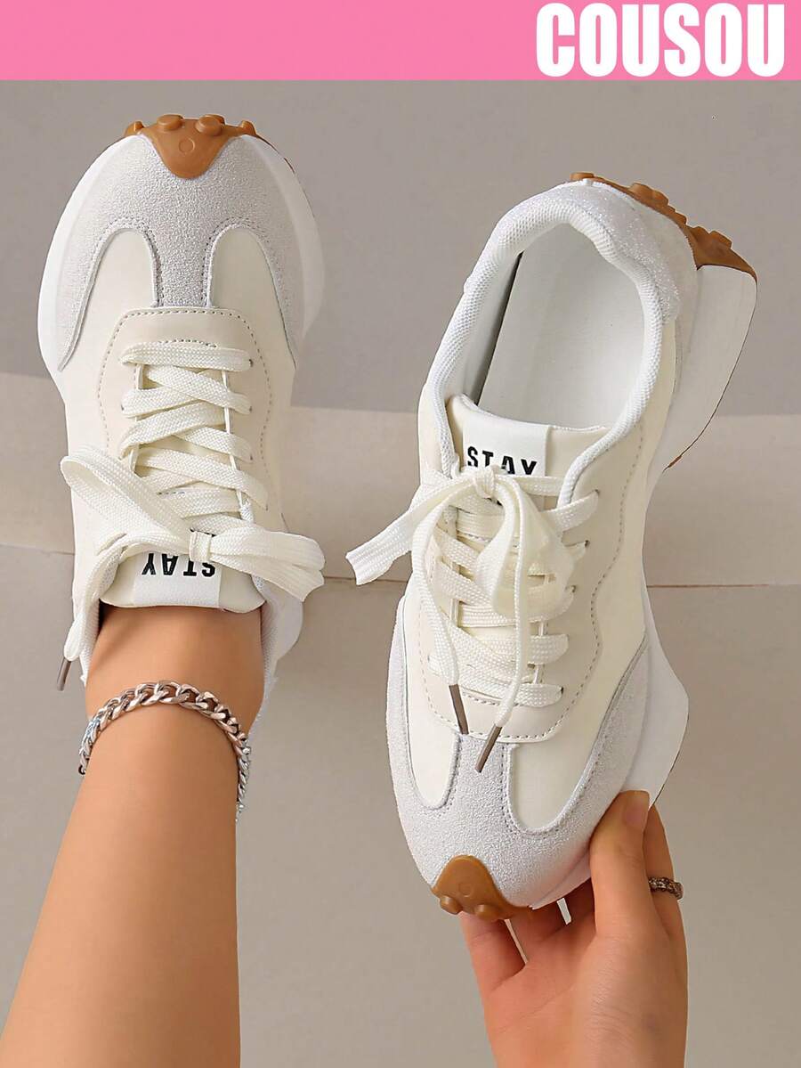 2026 New Women Thick Sole Sneakers, Lace-Up Casual Chunky Sneakers, Flat Platform, Breathable Patchwork, Spring/Summer, Height Increasing, Y2K Aesthetic
