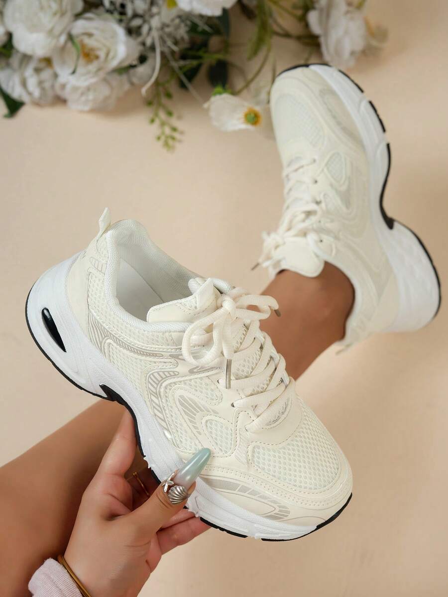 Sodalemon New Women's Casual Sports Shoes Preppy Style Chunky Sneakers Shoes White Sneakers Couple Style Round Toe Lace-Up Mesh Dual-Tone Breathable Versatile Deep Cut Fashion Print Graffiti College Style Student Shoes Outdoor Hiking Casual Shoes Commuter