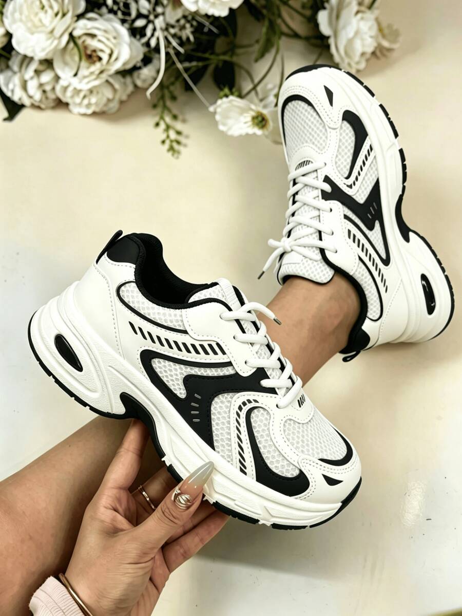 Sodalemon New Women's Casual Sports Shoes Preppy Style Chunky Sneakers Shoes White Sneakers Couple Style Round Toe Lace-Up Mesh Dual-Tone Breathable Versatile Deep Cut Fashion Print Graffiti College Style Student Shoes Outdoor Hiking Casual Shoes Commuter