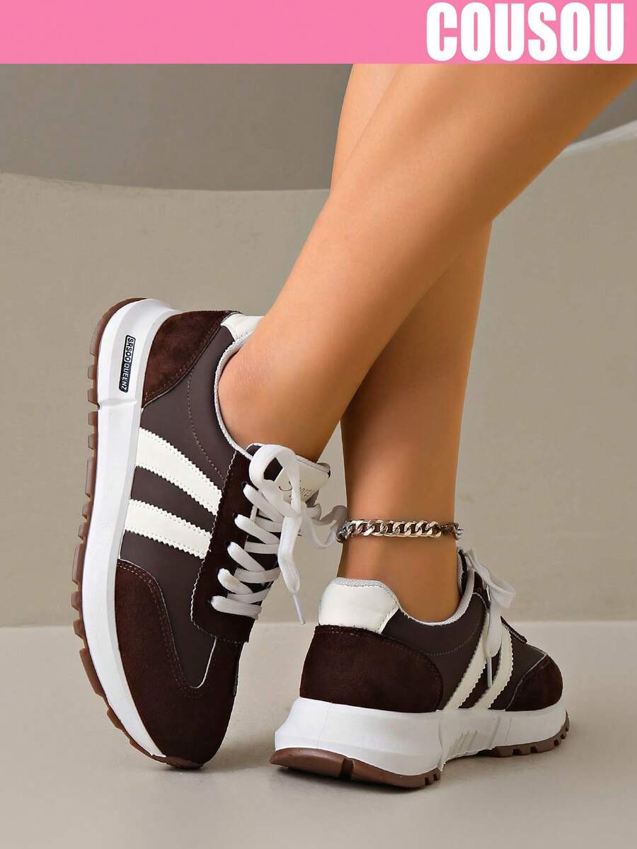 2026 New Women Thick Sole Sneakers, Lace-Up Casual Chunky Sneakers, Flat Platform, Breathable Patchwork, Spring/Summer, Height Increasing, Y2K Aesthetic