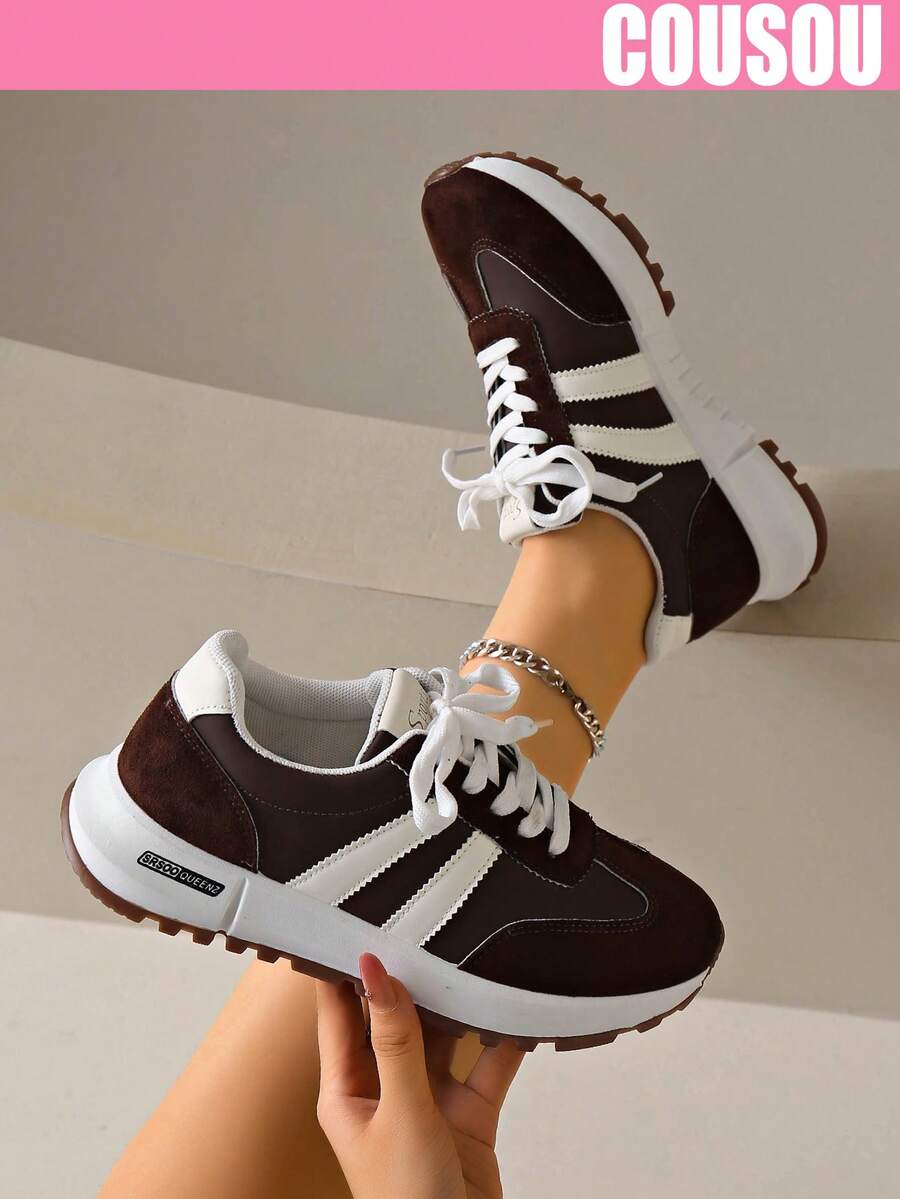 2026 New Women Thick Sole Sneakers, Lace-Up Casual Chunky Sneakers, Flat Platform, Breathable Patchwork, Spring/Summer, Height Increasing, Y2K Aesthetic