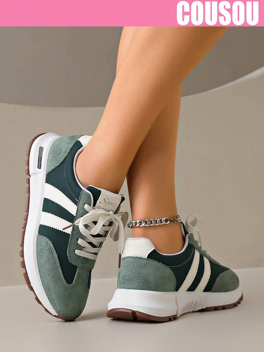 2026 New Women Thick Sole Sneakers, Lace-Up Casual Chunky Sneakers, Flat Platform, Breathable Patchwork, Spring/Summer, Height Increasing, Y2K Aesthetic