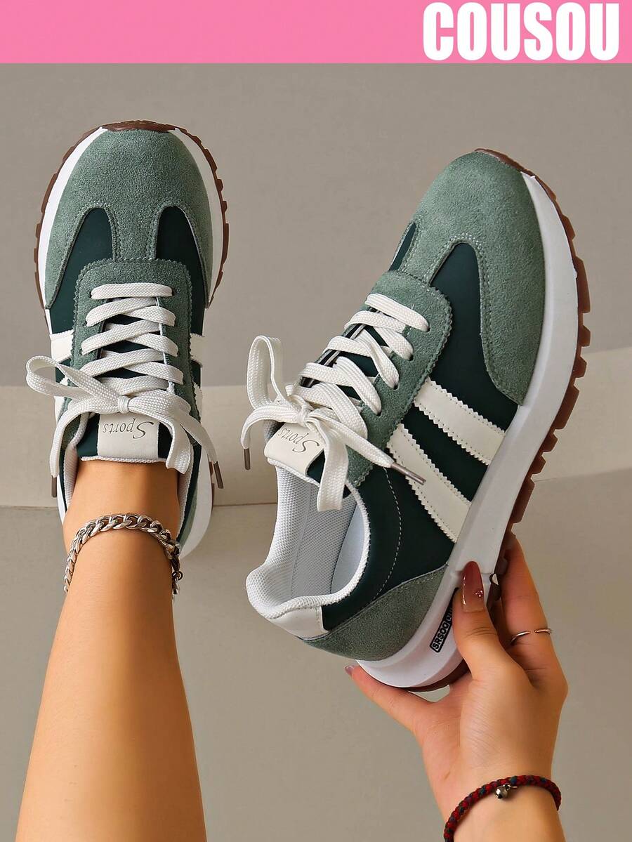 2026 New Women Thick Sole Sneakers, Lace-Up Casual Chunky Sneakers, Flat Platform, Breathable Patchwork, Spring/Summer, Height Increasing, Y2K Aesthetic