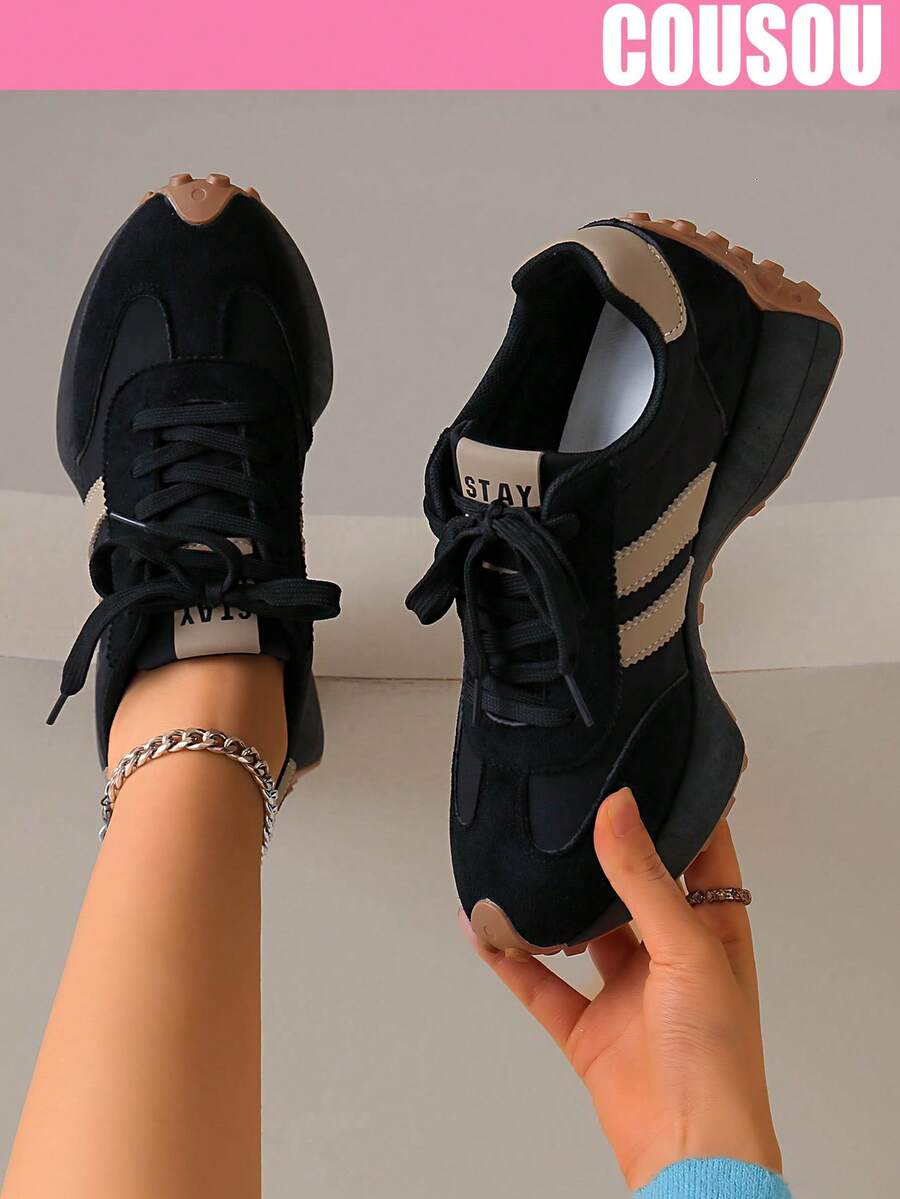 2026 New Women Thick Sole Sneakers, Lace-Up Casual Chunky Sneakers, Flat Platform, Breathable Patchwork, Spring/Summer, Height Increasing, Y2K Aesthetic