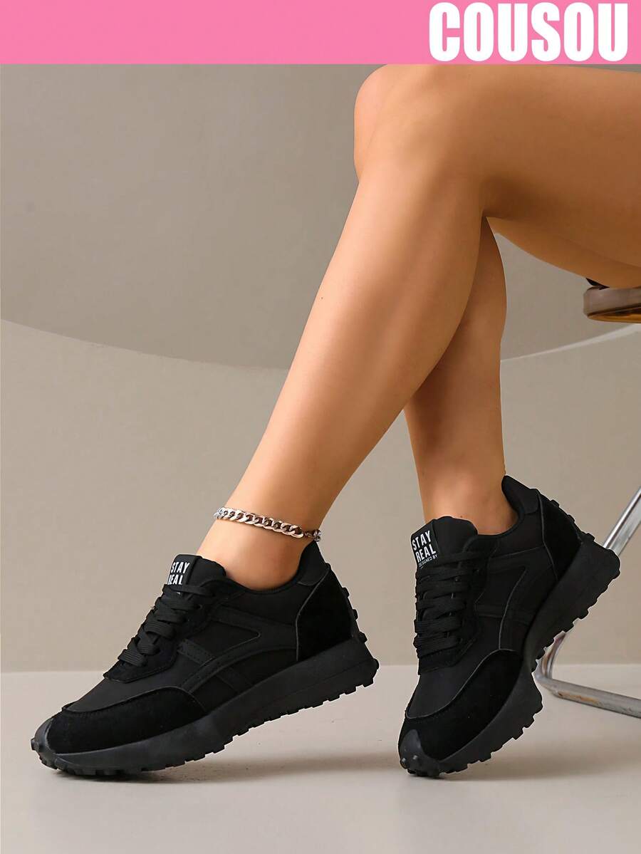 2026 New Women Thick Sole Sneakers, Lace-Up Casual Chunky Sneakers, Flat Platform, Breathable Patchwork, Spring/Summer, Height Increasing, Y2K Aesthetic