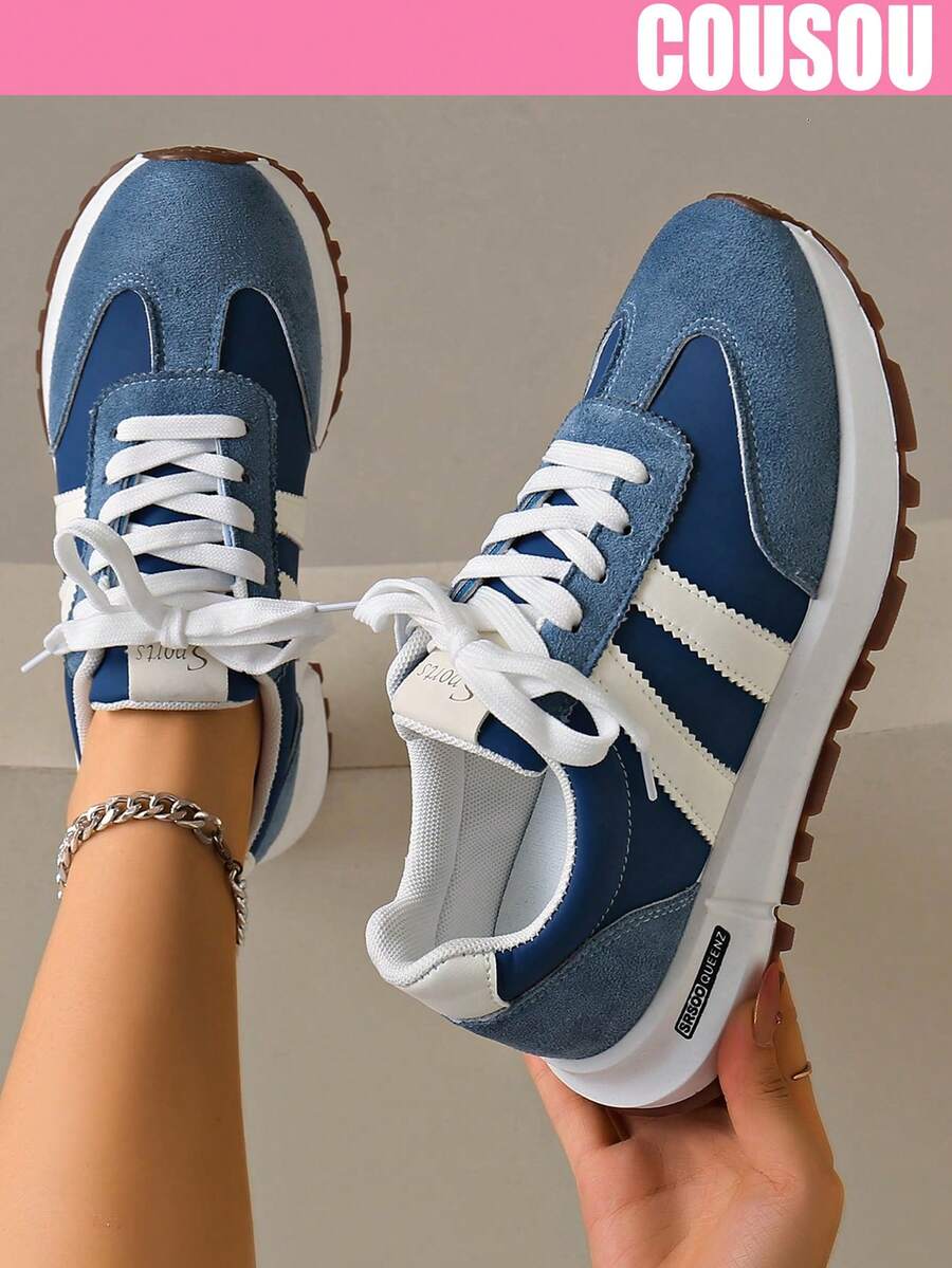 2026 New Women Thick Sole Sneakers, Lace-Up Casual Chunky Sneakers, Flat Platform, Breathable Patchwork, Spring/Summer, Height Increasing, Y2K Aesthetic