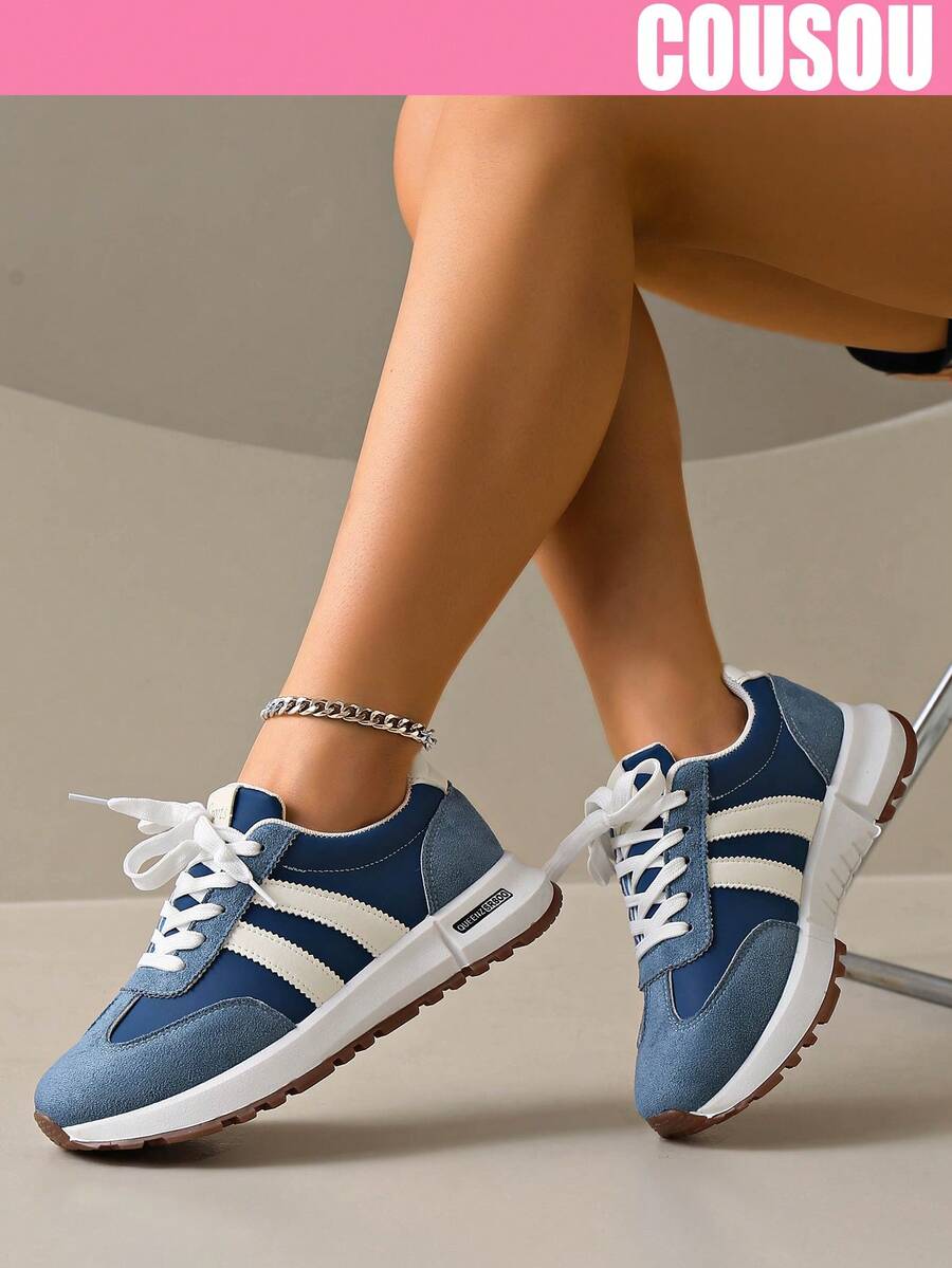 2026 New Women Thick Sole Sneakers, Lace-Up Casual Chunky Sneakers, Flat Platform, Breathable Patchwork, Spring/Summer, Height Increasing, Y2K Aesthetic
