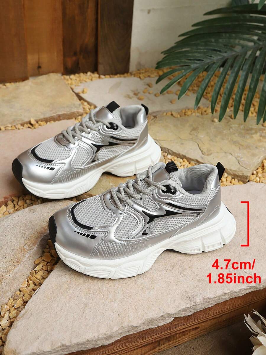 Sodalemon New Women's Casual Sports Shoes Preppy Style Chunky Sneakers Shoes White Sneakers Couple Style Round Toe Lace-Up Mesh Dual-Tone Breathable Versatile Deep Cut Fashion Print Graffiti College Style Student Shoes Outdoor Hiking Casual Shoes Commuter