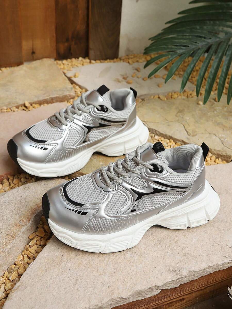 Sodalemon New Women's Casual Sports Shoes Preppy Style Chunky Sneakers Shoes White Sneakers Couple Style Round Toe Lace-Up Mesh Dual-Tone Breathable Versatile Deep Cut Fashion Print Graffiti College Style Student Shoes Outdoor Hiking Casual Shoes Commuter