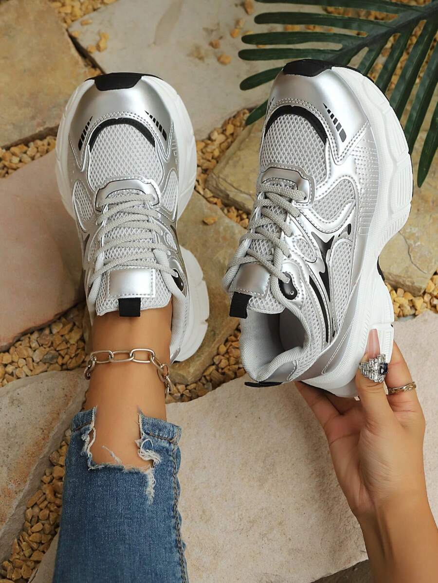 Sodalemon New Women's Casual Sports Shoes Preppy Style Chunky Sneakers Shoes White Sneakers Couple Style Round Toe Lace-Up Mesh Dual-Tone Breathable Versatile Deep Cut Fashion Print Graffiti College Style Student Shoes Outdoor Hiking Casual Shoes Commuter