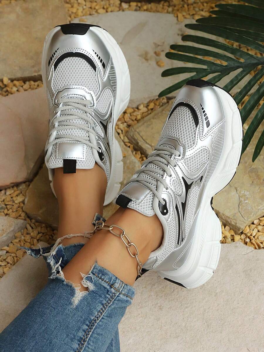 Sodalemon New Women's Casual Sports Shoes Preppy Style Chunky Sneakers Shoes White Sneakers Couple Style Round Toe Lace-Up Mesh Dual-Tone Breathable Versatile Deep Cut Fashion Print Graffiti College Style Student Shoes Outdoor Hiking Casual Shoes Commuter