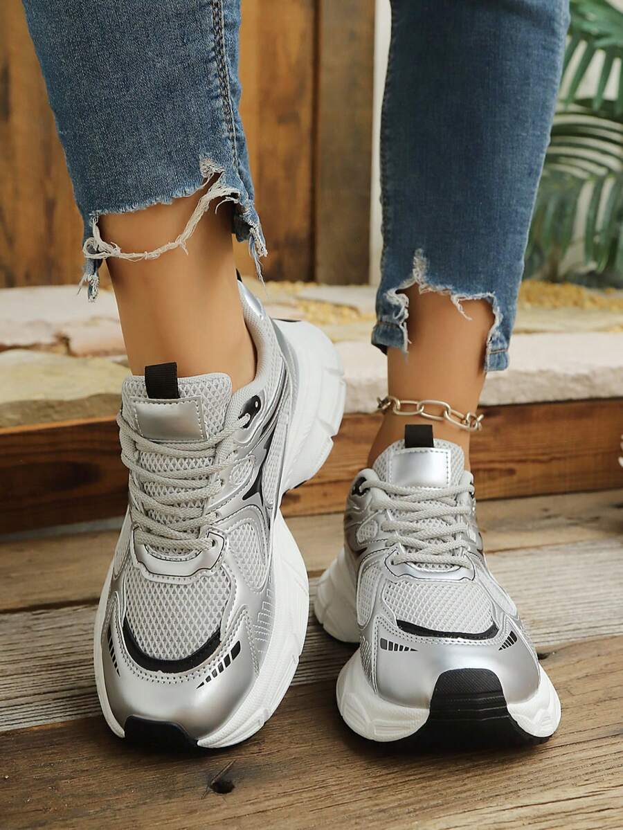 Sodalemon New Women's Casual Sports Shoes Preppy Style Chunky Sneakers Shoes White Sneakers Couple Style Round Toe Lace-Up Mesh Dual-Tone Breathable Versatile Deep Cut Fashion Print Graffiti College Style Student Shoes Outdoor Hiking Casual Shoes Commuter