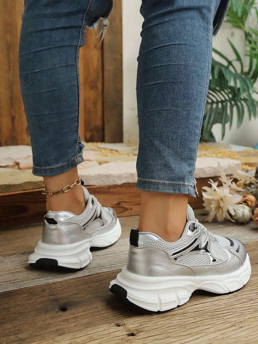 Sodalemon New Women's Casual Sports Shoes Preppy Style Chunky Sneakers Shoes White Sneakers Couple Style Round Toe Lace-Up Mesh Dual-Tone Breathable Versatile Deep Cut Fashion Print Graffiti College Style Student Shoes Outdoor Hiking Casual Shoes Commuter