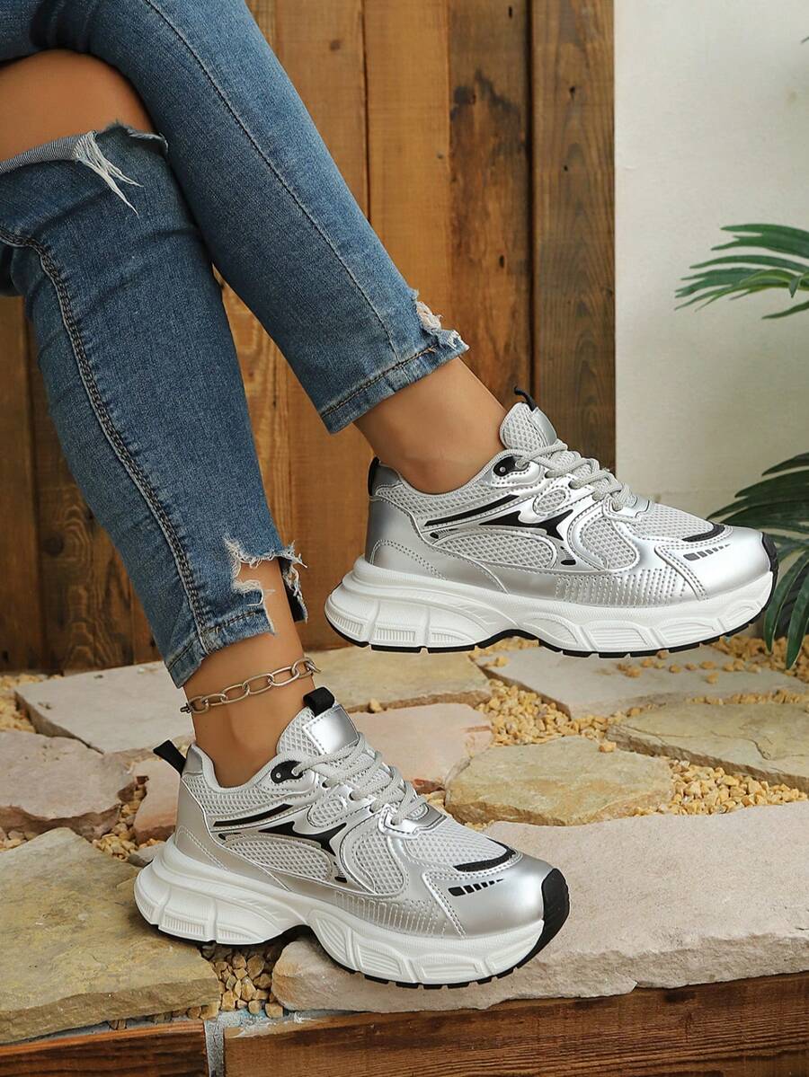 Sodalemon New Women's Casual Sports Shoes Preppy Style Chunky Sneakers Shoes White Sneakers Couple Style Round Toe Lace-Up Mesh Dual-Tone Breathable Versatile Deep Cut Fashion Print Graffiti College Style Student Shoes Outdoor Hiking Casual Shoes Commuter