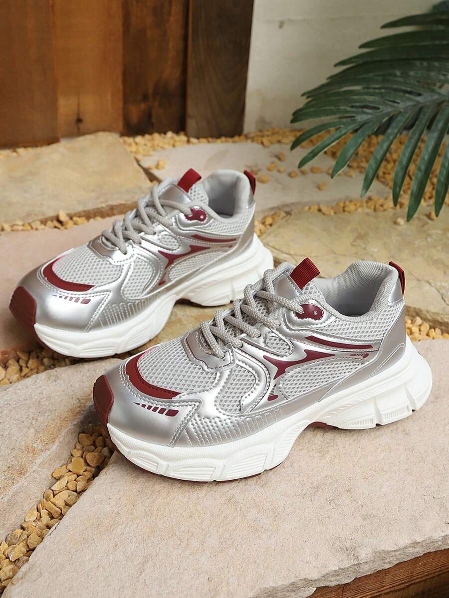 Sodalemon New Women's Casual Sports Shoes Preppy Style Chunky Sneakers Shoes White Sneakers Couple Style Round Toe Lace-Up Mesh Dual-Tone Breathable Versatile Deep Cut Fashion Print Graffiti College Style Student Shoes Outdoor Hiking Casual Shoes Commuter