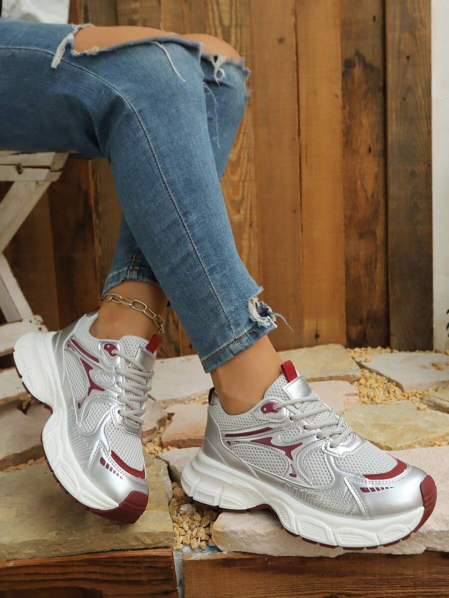 Sodalemon New Women's Casual Sports Shoes Preppy Style Chunky Sneakers Shoes White Sneakers Couple Style Round Toe Lace-Up Mesh Dual-Tone Breathable Versatile Deep Cut Fashion Print Graffiti College Style Student Shoes Outdoor Hiking Casual Shoes Commuter