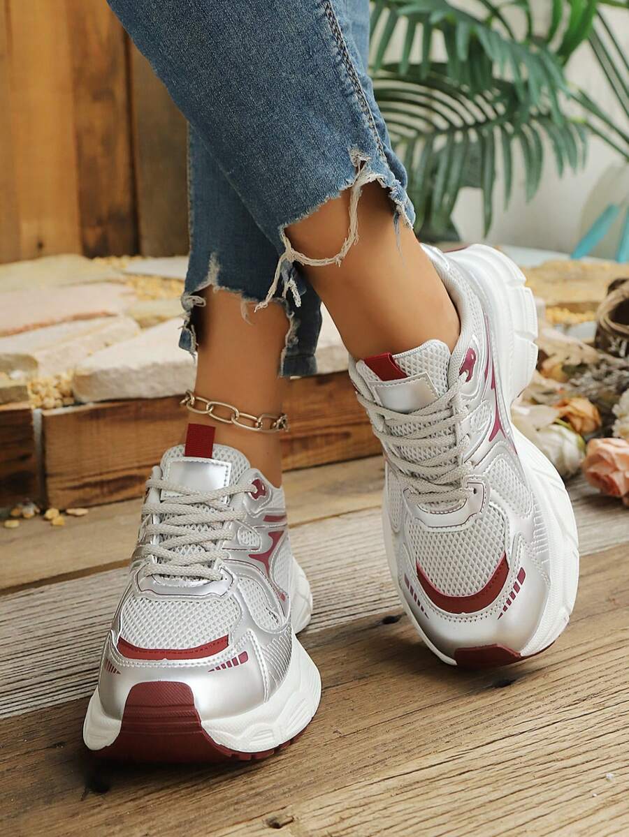 Sodalemon New Women's Casual Sports Shoes Preppy Style Chunky Sneakers Shoes White Sneakers Couple Style Round Toe Lace-Up Mesh Dual-Tone Breathable Versatile Deep Cut Fashion Print Graffiti College Style Student Shoes Outdoor Hiking Casual Shoes Commuter