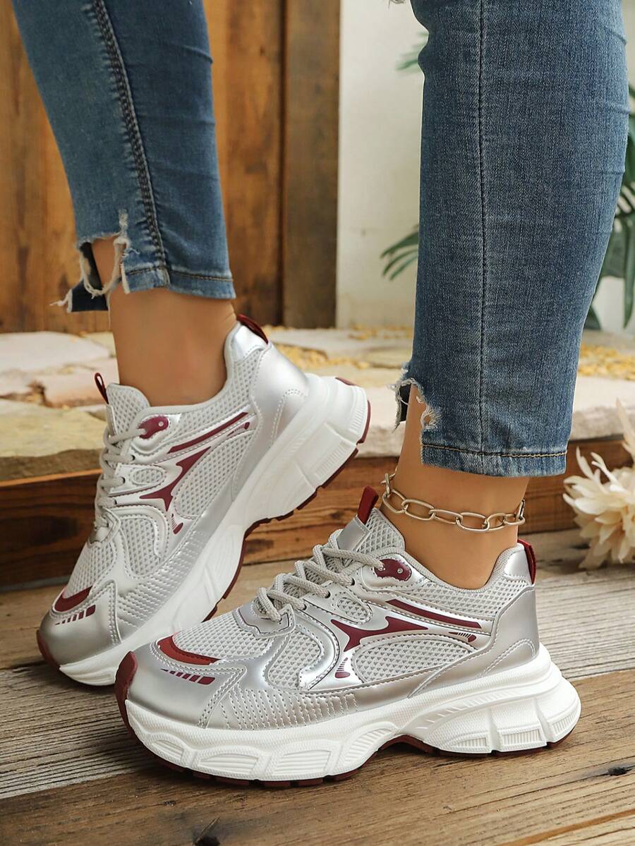 Sodalemon New Women's Casual Sports Shoes Preppy Style Chunky Sneakers Shoes White Sneakers Couple Style Round Toe Lace-Up Mesh Dual-Tone Breathable Versatile Deep Cut Fashion Print Graffiti College Style Student Shoes Outdoor Hiking Casual Shoes Commuter