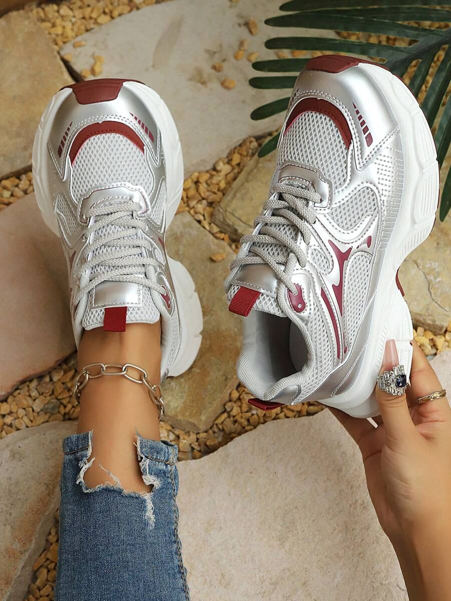 Sodalemon New Women's Casual Sports Shoes Preppy Style Chunky Sneakers Shoes White Sneakers Couple Style Round Toe Lace-Up Mesh Dual-Tone Breathable Versatile Deep Cut Fashion Print Graffiti College Style Student Shoes Outdoor Hiking Casual Shoes Commuter