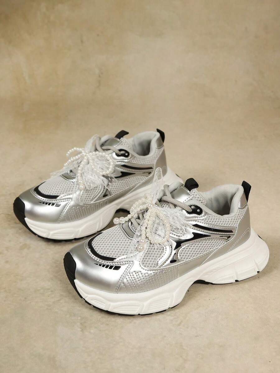 Sodalemon New Women's Casual Sports Shoes Preppy Style Chunky Sneakers Shoes White Sneakers Couple Style Round Toe Lace-Up Mesh Dual-Tone Breathable Versatile Deep Cut Fashion Print Graffiti College Style Student Shoes Outdoor Hiking Casual Shoes Commuter