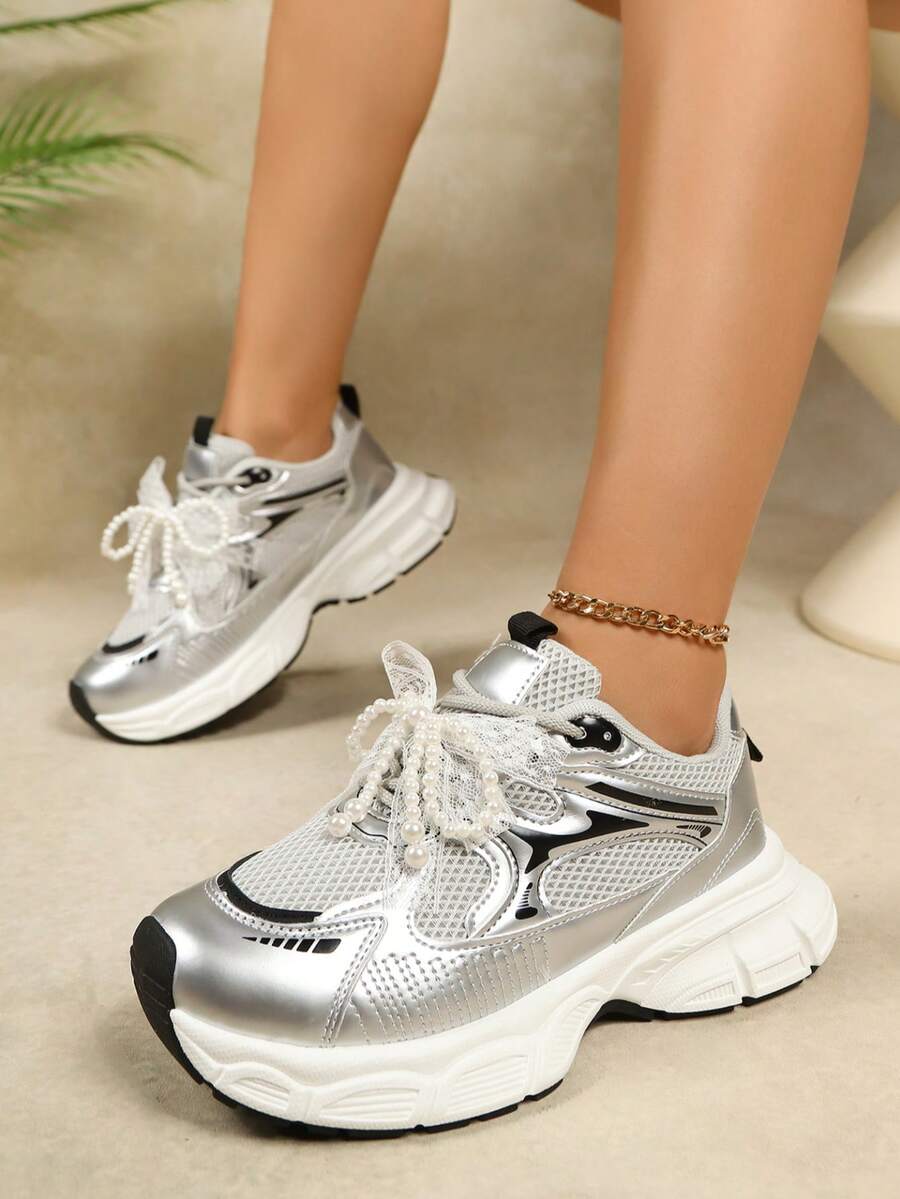 Sodalemon New Women's Casual Sports Shoes Preppy Style Chunky Sneakers Shoes White Sneakers Couple Style Round Toe Lace-Up Mesh Dual-Tone Breathable Versatile Deep Cut Fashion Print Graffiti College Style Student Shoes Outdoor Hiking Casual Shoes Commuter