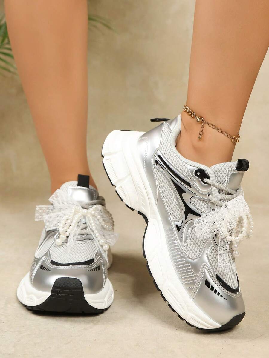 Sodalemon New Women's Casual Sports Shoes Preppy Style Chunky Sneakers Shoes White Sneakers Couple Style Round Toe Lace-Up Mesh Dual-Tone Breathable Versatile Deep Cut Fashion Print Graffiti College Style Student Shoes Outdoor Hiking Casual Shoes Commuter