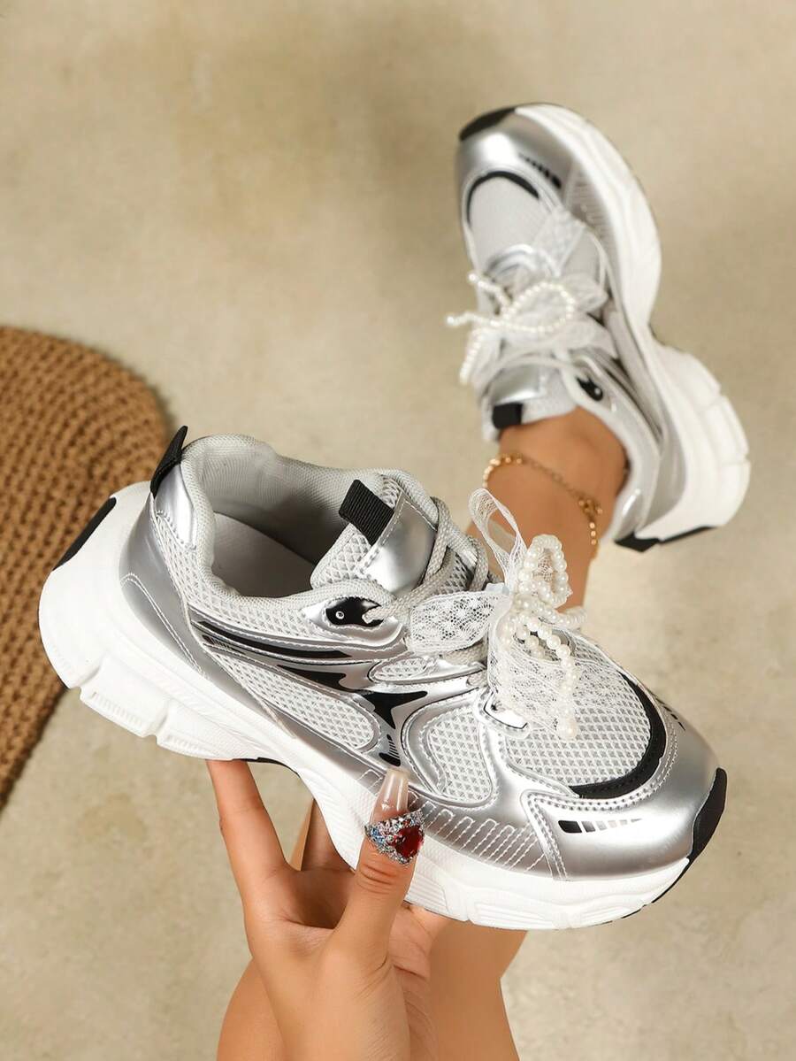 Sodalemon New Women's Casual Sports Shoes Preppy Style Chunky Sneakers Shoes White Sneakers Couple Style Round Toe Lace-Up Mesh Dual-Tone Breathable Versatile Deep Cut Fashion Print Graffiti College Style Student Shoes Outdoor Hiking Casual Shoes Commuter