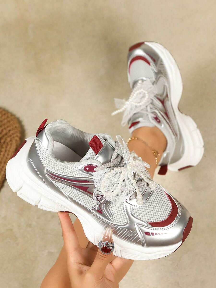 Sodalemon New Women's Casual Sports Shoes Preppy Style Chunky Sneakers Shoes White Sneakers Couple Style Round Toe Lace-Up Mesh Dual-Tone Breathable Versatile Deep Cut Fashion Print Graffiti College Style Student Shoes Outdoor Hiking Casual Shoes Commuter