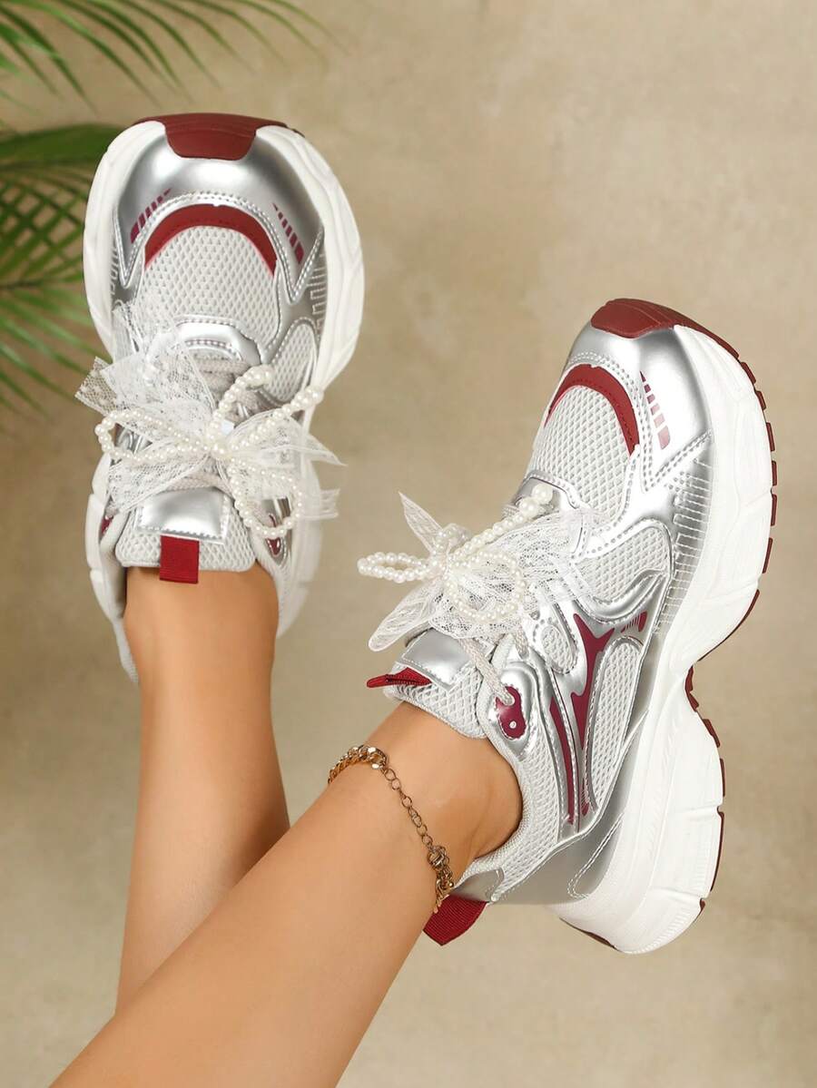 Sodalemon New Women's Casual Sports Shoes Preppy Style Chunky Sneakers Shoes White Sneakers Couple Style Round Toe Lace-Up Mesh Dual-Tone Breathable Versatile Deep Cut Fashion Print Graffiti College Style Student Shoes Outdoor Hiking Casual Shoes Commuter