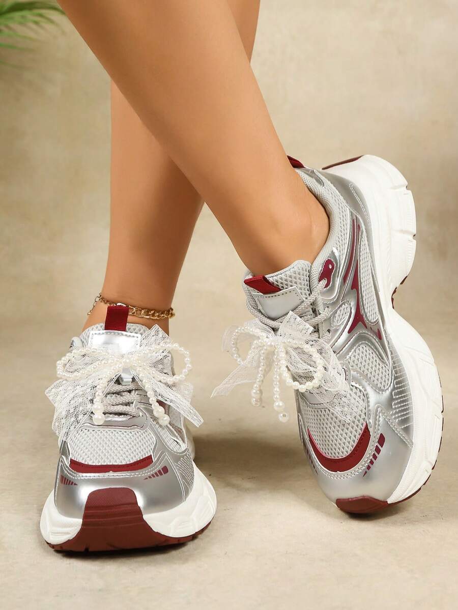 Sodalemon New Women's Casual Sports Shoes Preppy Style Chunky Sneakers Shoes White Sneakers Couple Style Round Toe Lace-Up Mesh Dual-Tone Breathable Versatile Deep Cut Fashion Print Graffiti College Style Student Shoes Outdoor Hiking Casual Shoes Commuter