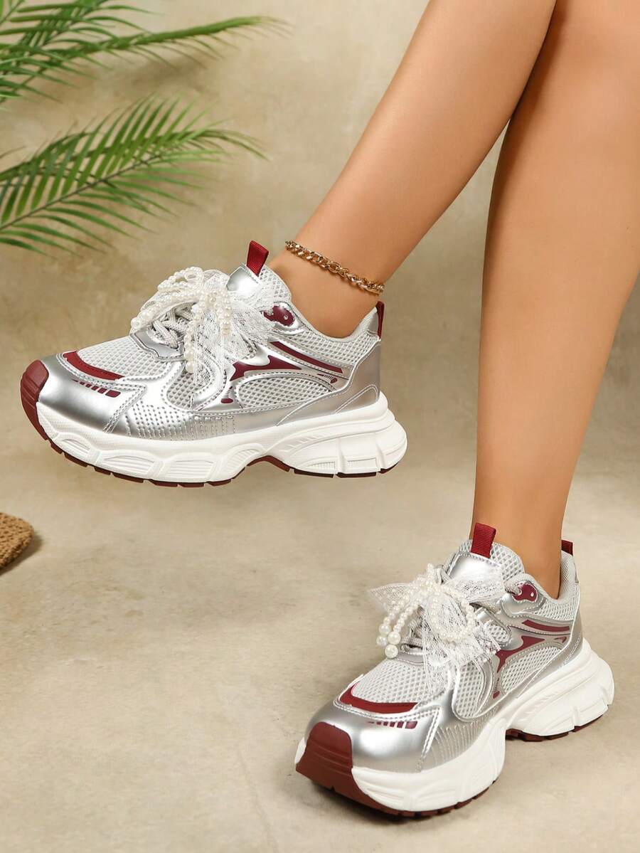 Sodalemon New Women's Casual Sports Shoes Preppy Style Chunky Sneakers Shoes White Sneakers Couple Style Round Toe Lace-Up Mesh Dual-Tone Breathable Versatile Deep Cut Fashion Print Graffiti College Style Student Shoes Outdoor Hiking Casual Shoes Commuter