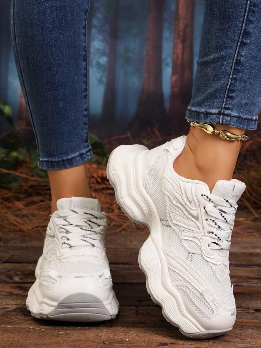 Sodalemon New Women's Casual Sports Shoes Preppy Style Chunky Sneakers Shoes White Sneakers Couple Style Round Toe Lace-Up Mesh Dual-Tone Breathable Versatile Deep Cut Fashion Print Graffiti College Style Student Shoes Outdoor Hiking Casual Shoes Commuter