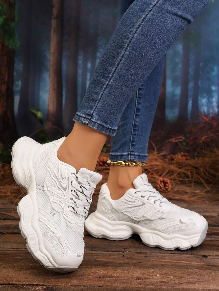 Sodalemon New Women's Casual Sports Shoes Preppy Style Chunky Sneakers Shoes White Sneakers Couple Style Round Toe Lace-Up Mesh Dual-Tone Breathable Versatile Deep Cut Fashion Print Graffiti College Style Student Shoes Outdoor Hiking Casual Shoes Commuter
