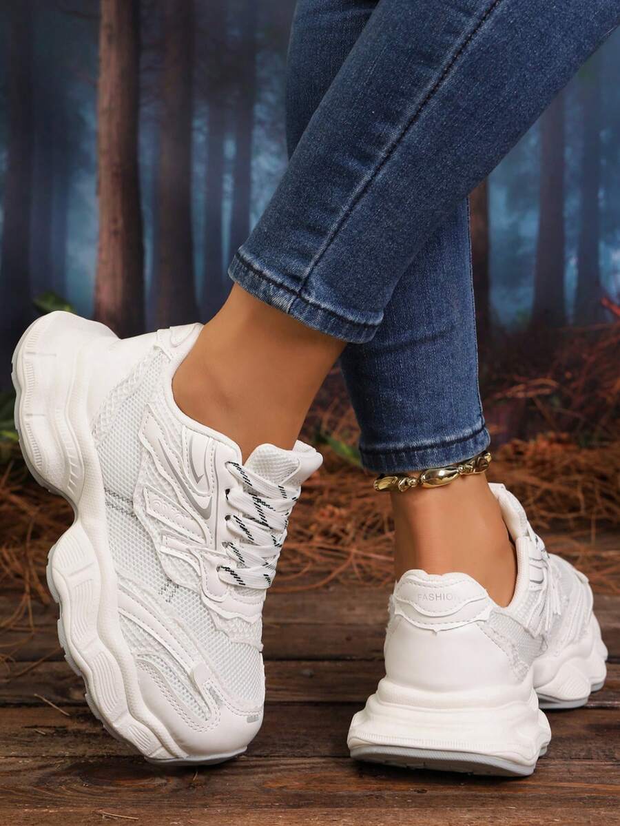 Sodalemon New Women's Casual Sports Shoes Preppy Style Chunky Sneakers Shoes White Sneakers Couple Style Round Toe Lace-Up Mesh Dual-Tone Breathable Versatile Deep Cut Fashion Print Graffiti College Style Student Shoes Outdoor Hiking Casual Shoes Commuter