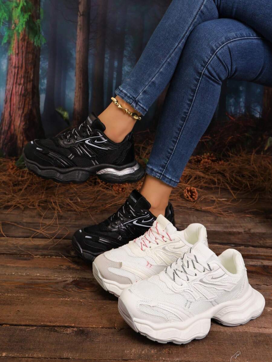 Sodalemon New Women's Casual Sports Shoes Preppy Style Chunky Sneakers Shoes White Sneakers Couple Style Round Toe Lace-Up Mesh Dual-Tone Breathable Versatile Deep Cut Fashion Print Graffiti College Style Student Shoes Outdoor Hiking Casual Shoes Commuter